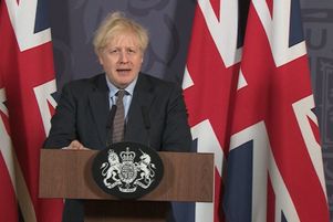 Conférence de presse de Boris Johnson, annonçant l’accord, le 24 décembre.