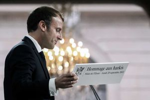 Emmanuel Macron lors d’un discours pendant la réception consacrée à la mémoire des Harkis, le 20 septembre 2021.