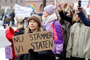 Greta Thunberg à  Stockholmle 25 novembre lors dune manifestation.