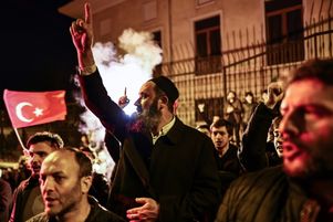 Manifestation devant le Consulat général de Suède à Istanbul, le 22 janvier 2023. 