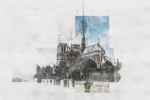Un croquis de Notre-Dame de Paris. L’édifice rouvrira au public en décembre 2024.