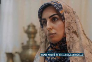 Dans le documentaire « Nous, jeunesse(s) d’Iran » (2024), un bandeau informe le spectateur lorsque des visages sont modifiés par intelligence artificielle.