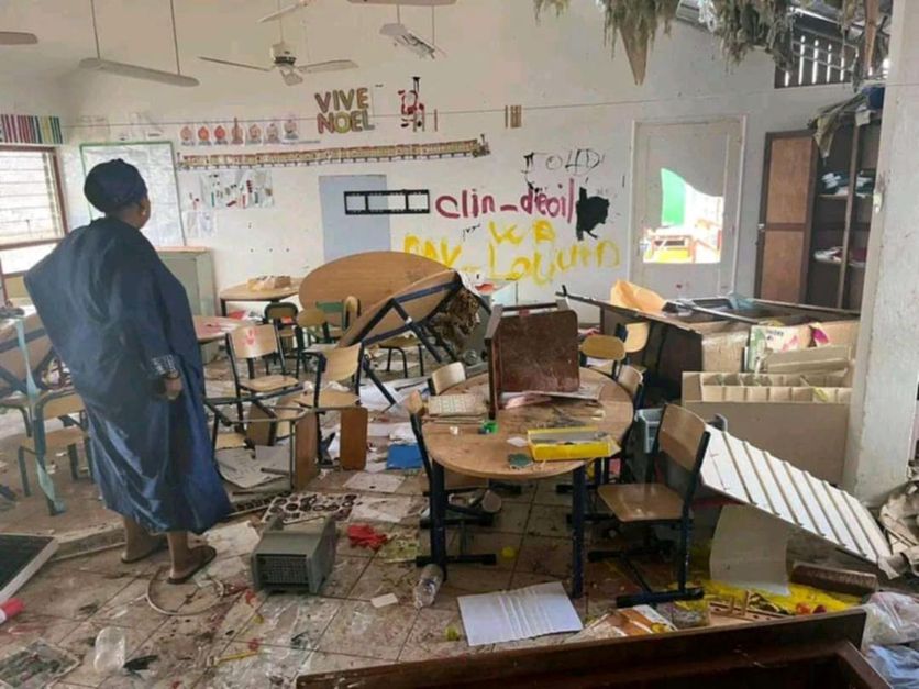 Une salle de classe de l’école primaire Cavani détruite à Mamoudzou, après le passage du cyclone Chido sur Mayotte, le 14 décembre.