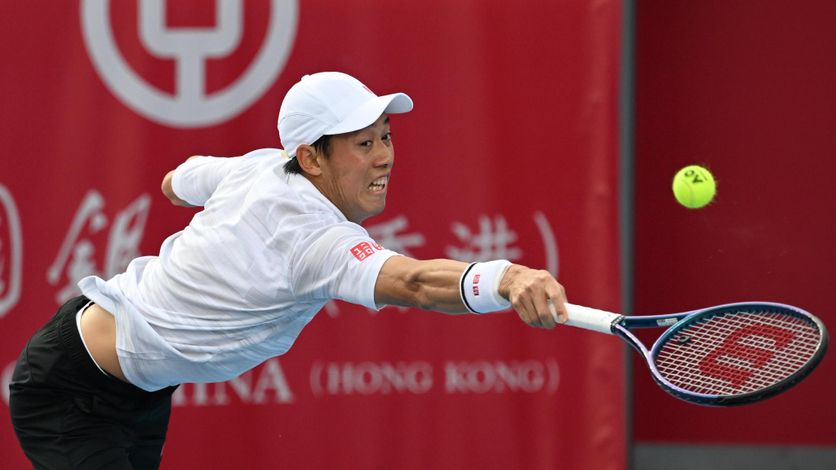 Le Japonais Kei Nishikori lors de la finale perdue contre le Français Alexandre Müller au tournoi ATP de Hong Kong le 5 janvier 2025